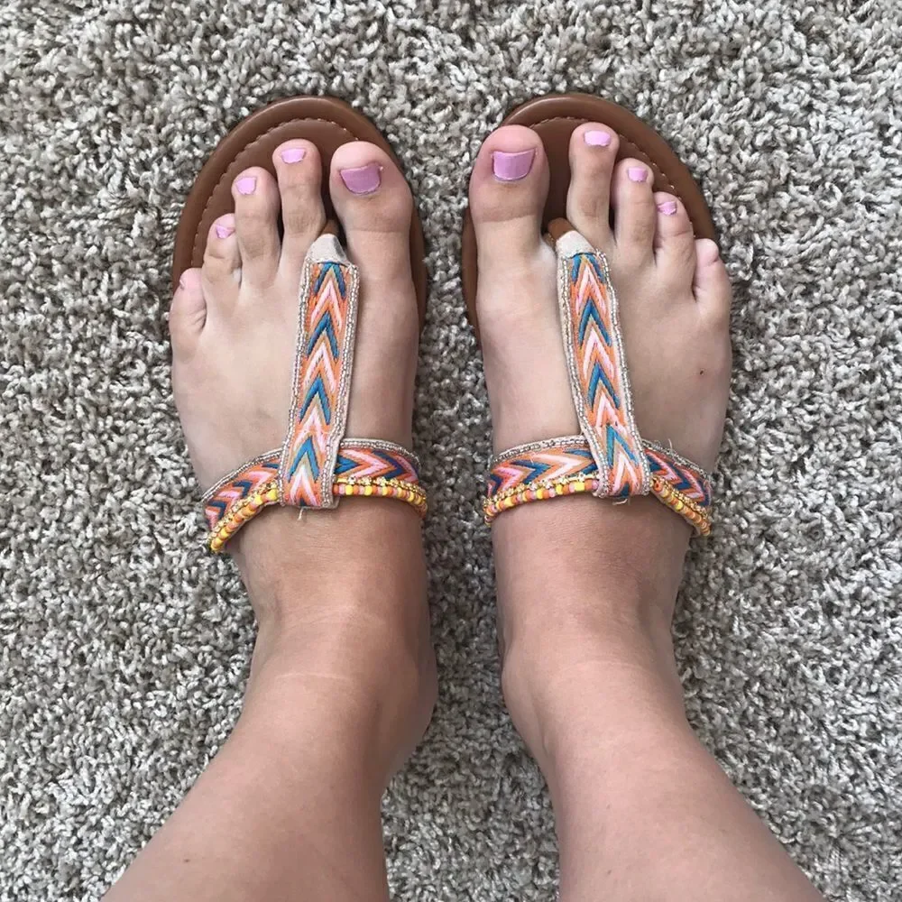 Like New Aztec Tribal Beaded Sandals